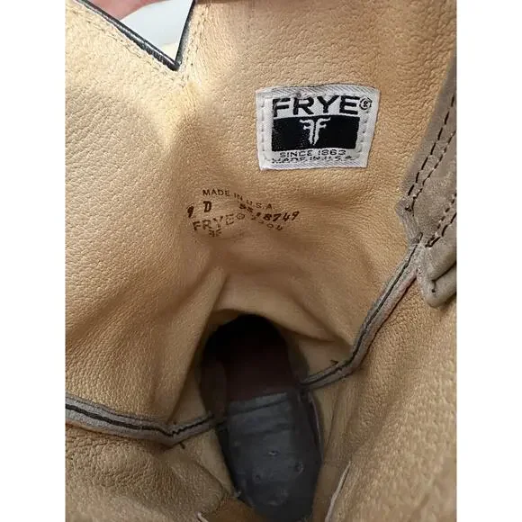 Frye Vintage Taupe Tan Leather Almond Toe Mid Calf Cowgirl Boots 9.5 - Picture 7 of 11